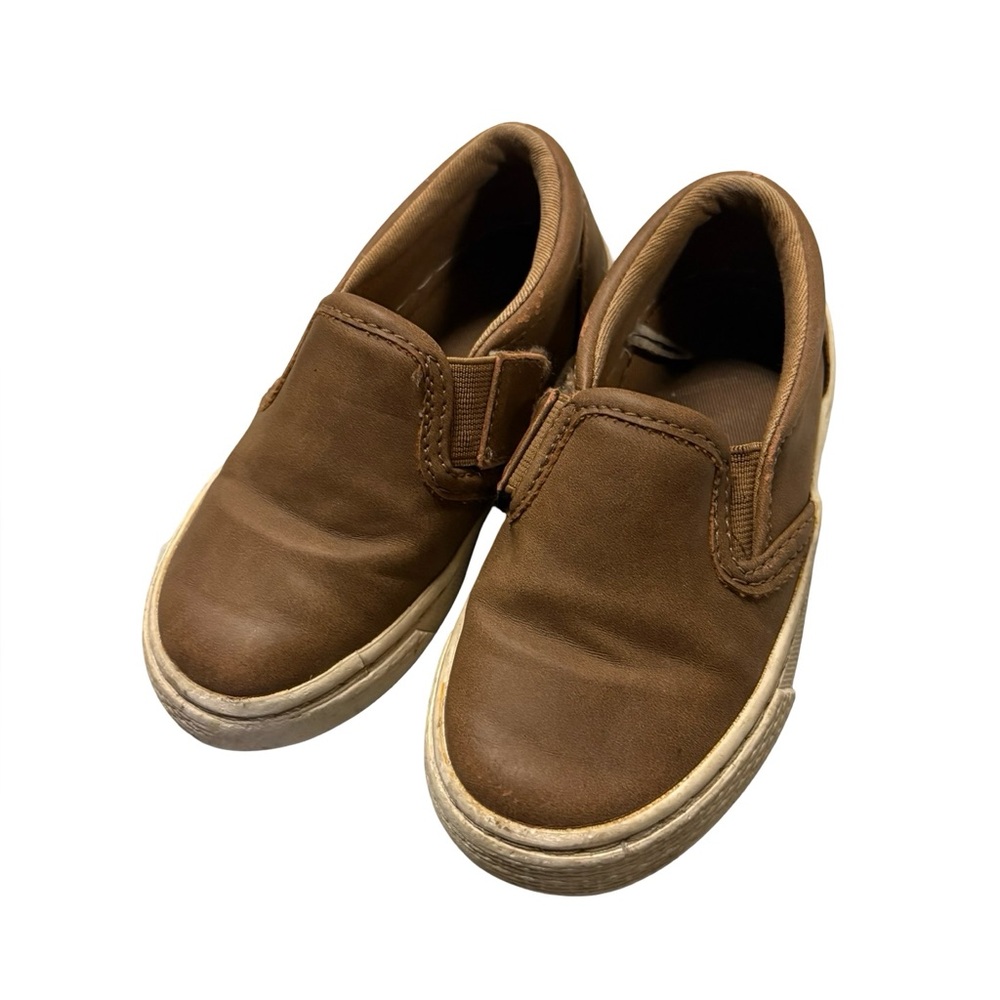Brown Leather Slip-On Toddler Shoes | Size 8 Boys Casual Sneakers